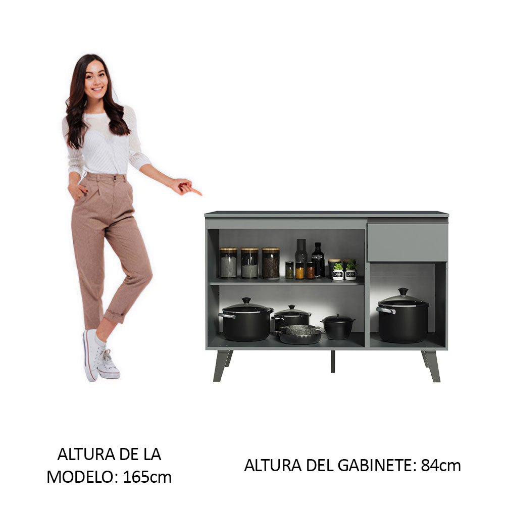 Gabinete Bajo 120 cm 1 Cajón 3 Puertas Gris Nice Madesa