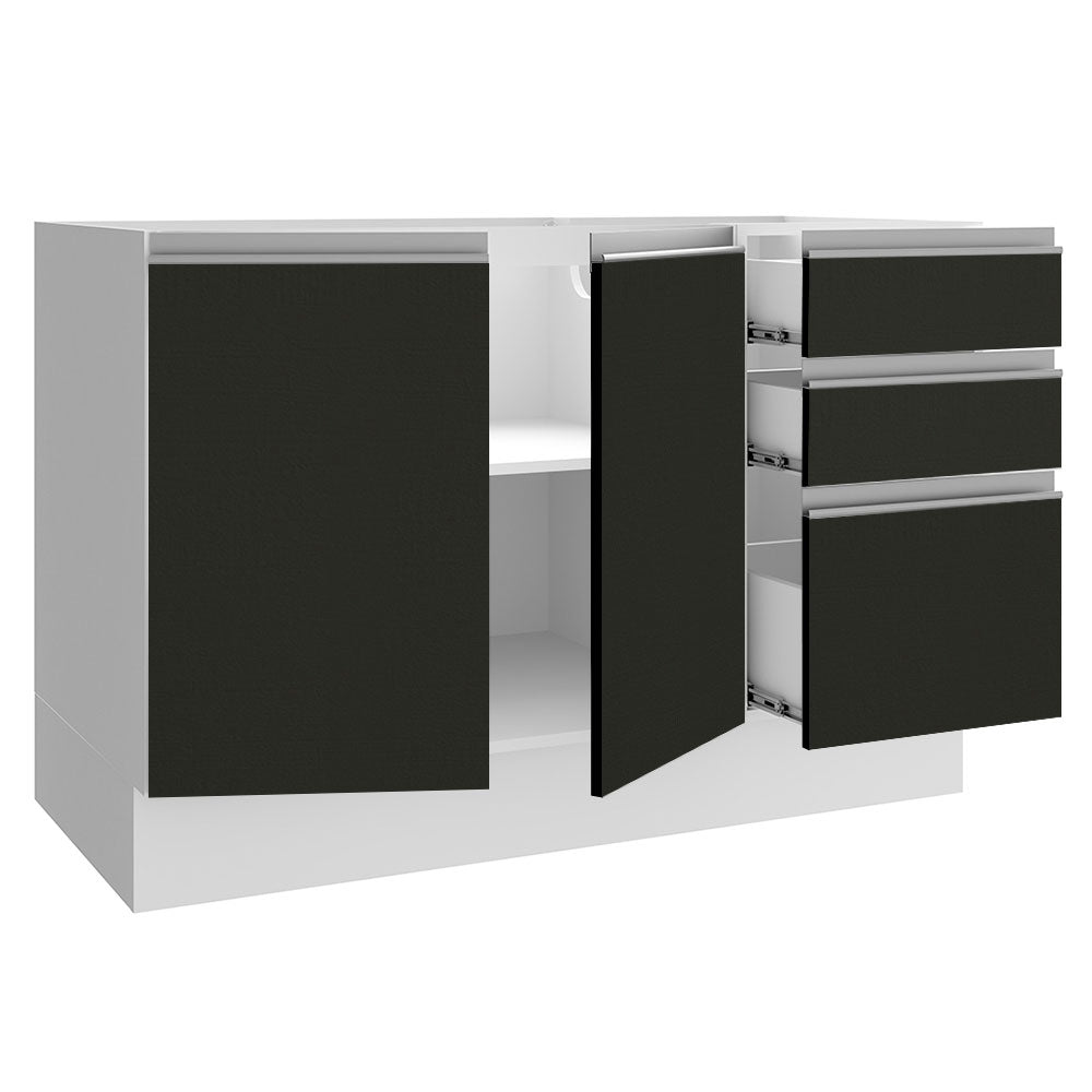 Gabinete Bajo para Fregadero 120 cm 2 Puertas 3 Cajones Sin Encimera Blanco/Negro Glamy Madesa