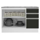 Gabinete Bajo para Fregadero 120 cm 2 Puertas 3 Cajones (Con Encimera) Glamy Blanco/Negro