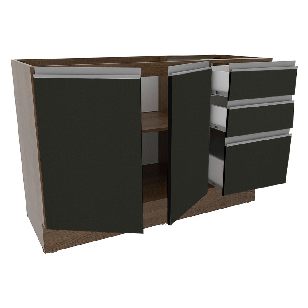 Gabinete Bajo para Fregadero 120 cm 2 Puertas 3 Cajones (Sin Encimera) Glamy Marrón/Negro