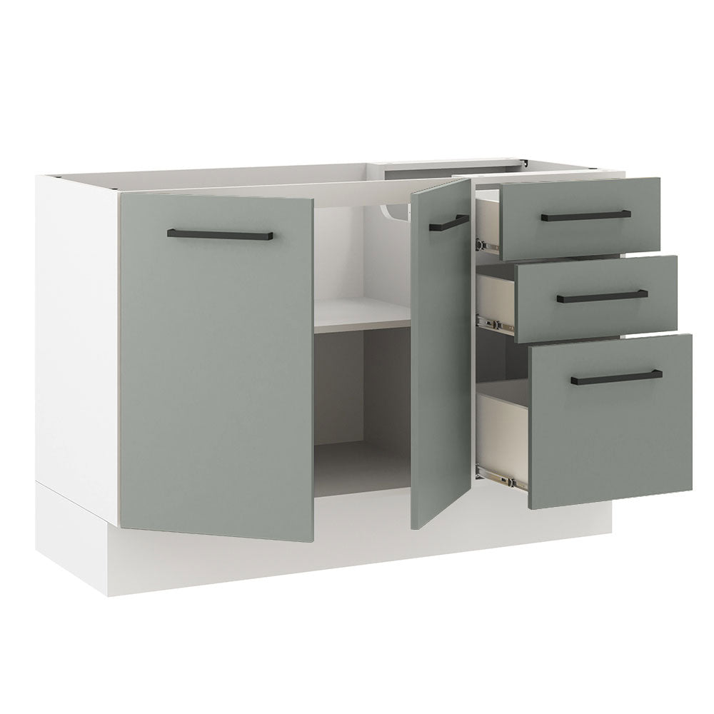 Gabinete Bajo para Fregadero 120 cm 2 Puertas 3 Cajones Sin Encimera Blanco/Gris Agata Madesa