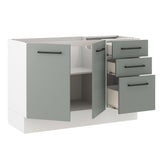 Gabinete Bajo de Tarja 120cm 2 Puertas 3 Cajones (Sin Encimera y Sin Tarja) Blanco/Gris Agata