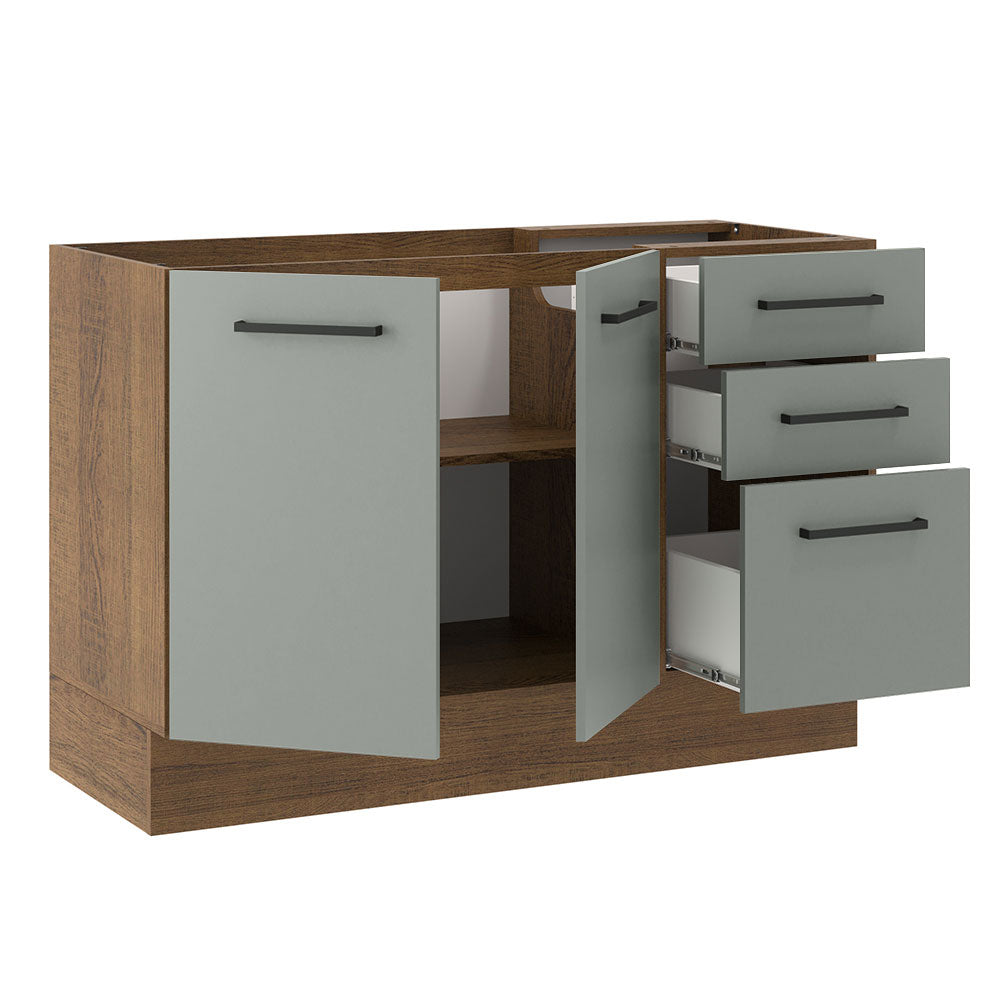Gabinete Bajo para Fregadero 120 cm 2 Puertas 3 Cajones Sin Encimera Marrón/Gris Agata Madesa