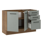 Gabinete Bajo para Fregadero 120 cm 2 Puertas 3 Cajones Sin Encimera Marrón/Gris Agata Madesa