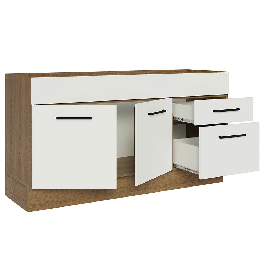 Gabinete Bajo 150 cm 2 Puertas 2 Cajones Sin Encimera Marrón/Blanco Agata Madesa