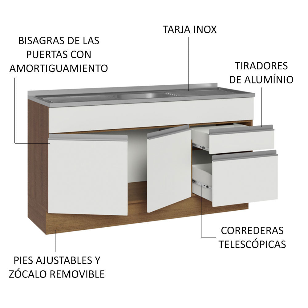 Gabinete Bajo con Tarja 150cm 2 Puertas 2 Cajones Marrón/Blanco Glamy