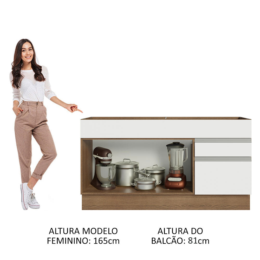 Gabinete Bajo para Fregadero 150 x 52 cm 2 Puertas 2 Cajones Sin Encimera Marrón/Blanco Glamy Madesa 02