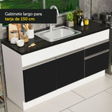 Gabinete Bajo para Fregadero 150cm 2 Puertas y 2 Cajones (Sin Encimera Ni Fregadero) Glamy Blanco/Negro