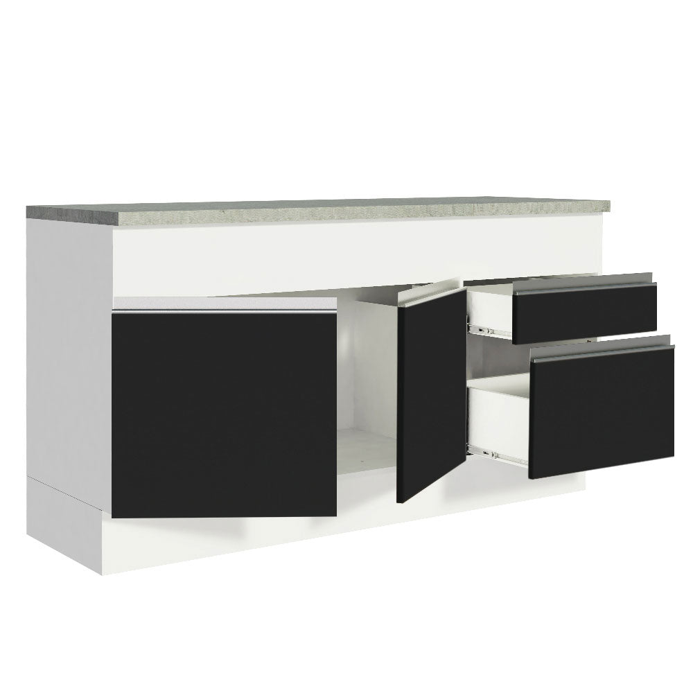 Gabinete Bajo para Fregadero 150 cm 2 Puertas y 2 Cajones (Con Encimera) Glamy Blanco/Negro