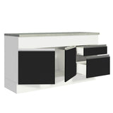 Gabinete Bajo para Fregadero 150 cm 2 Puertas y 2 Cajones (Con Encimera) Glamy Blanco/Negro