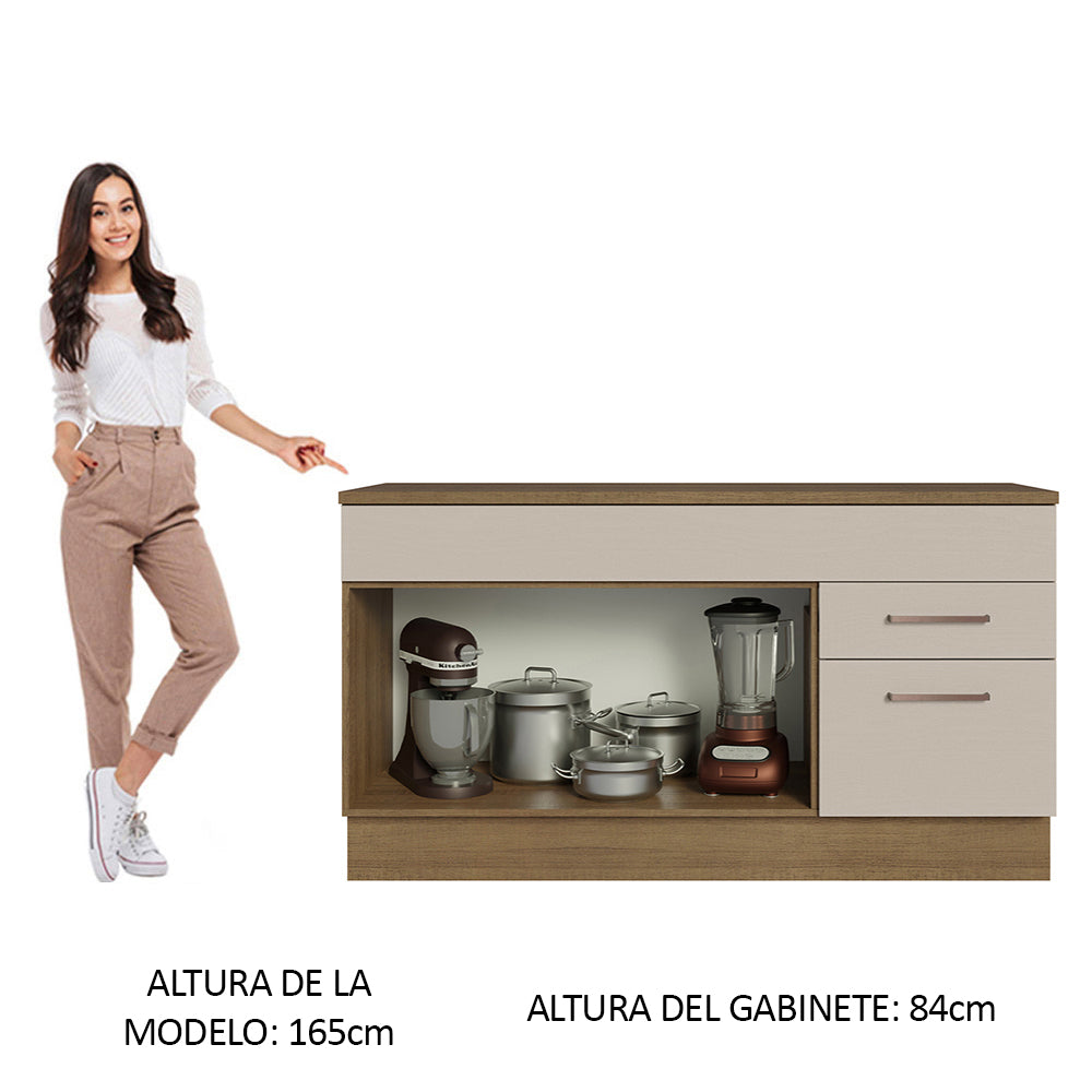 Mueble de Cocina para Fregadero 150 cm 2 Cajones y 2 Puertas (Con Encimera) Marrón/Crema Agata
