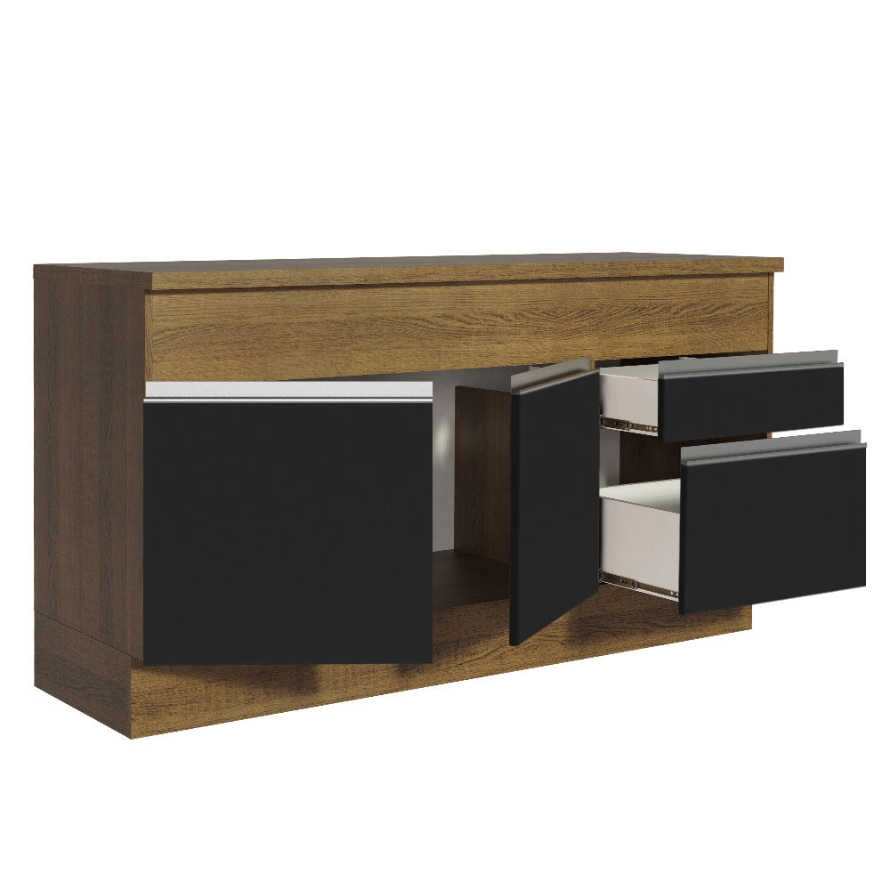 Gabinete Bajo para Fregadero 150 cm 2 Puertas y 2 Cajones (Con Encimera) Glamy Marrón/Negro