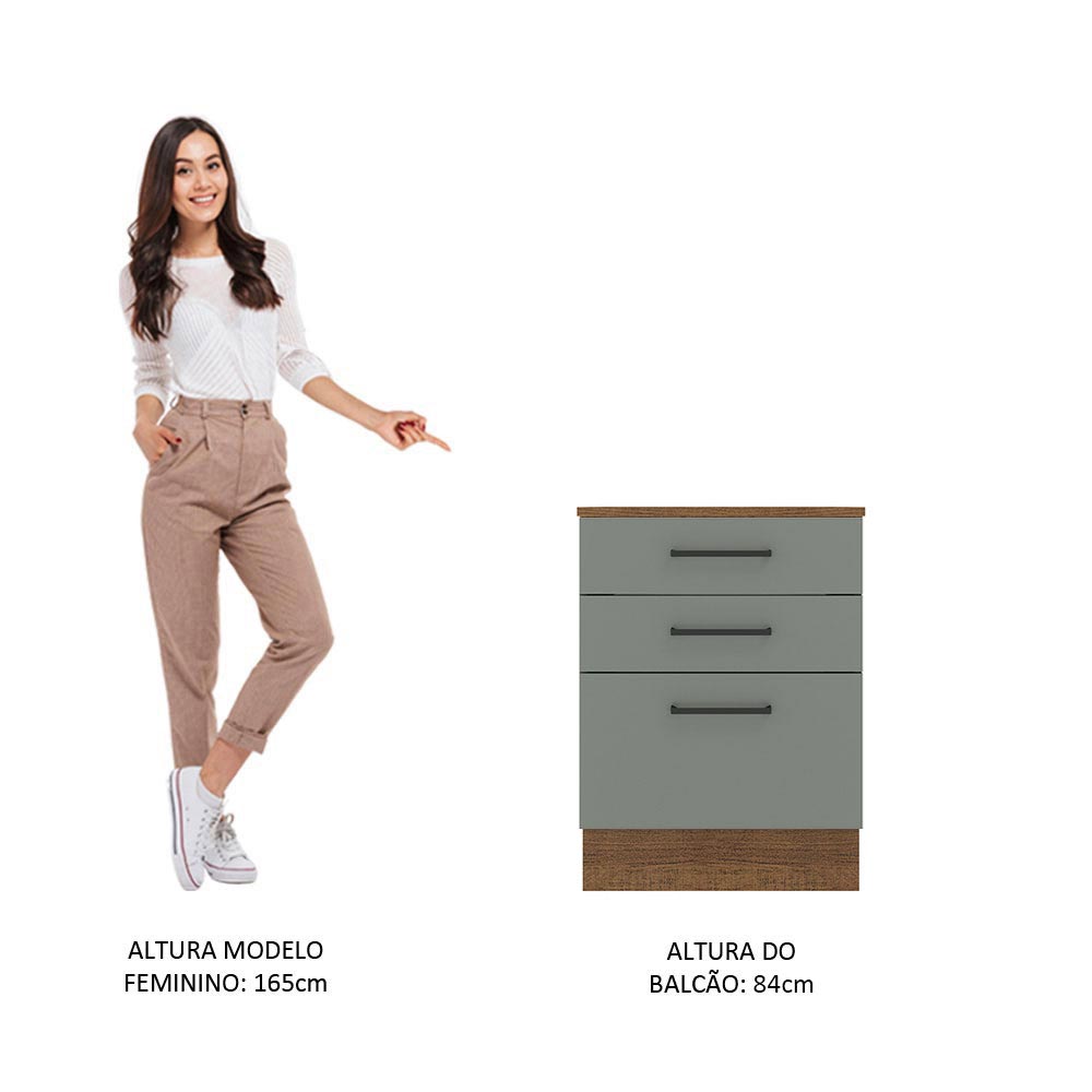 Gabinete Bajo 60 cm 3 Cajones Agata Marrón/Gris