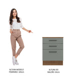 Gabinete Bajo 60 cm 3 Cajones Agata Marrón/Gris