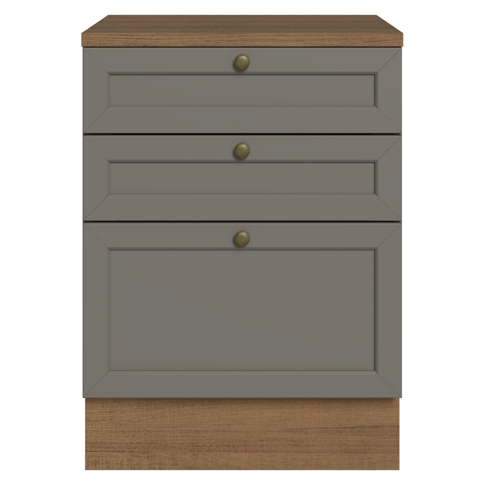 Gabinete Bajo de Cocina 60 cm 3 Cajones Marrón/Gris Vik Madesa