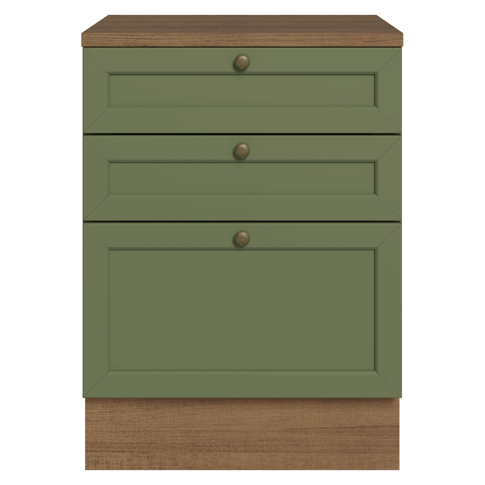 Gabinete Bajo de Cocina 60 cm 3 Cajones Marrón/Verde Vik Madesa