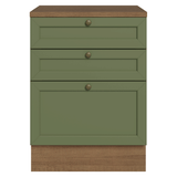 Gabinete Bajo de Cocina 60 cm 3 Cajones Marrón/Verde Vik Madesa
