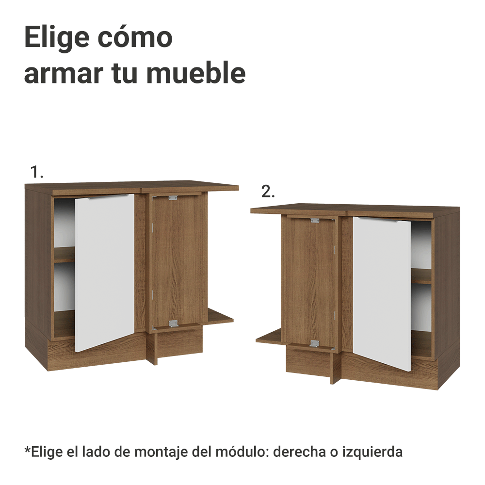 Gabinete Bajo Esquinero 94 cm 1 Puerta Marrón/Blanco Stella Madesa