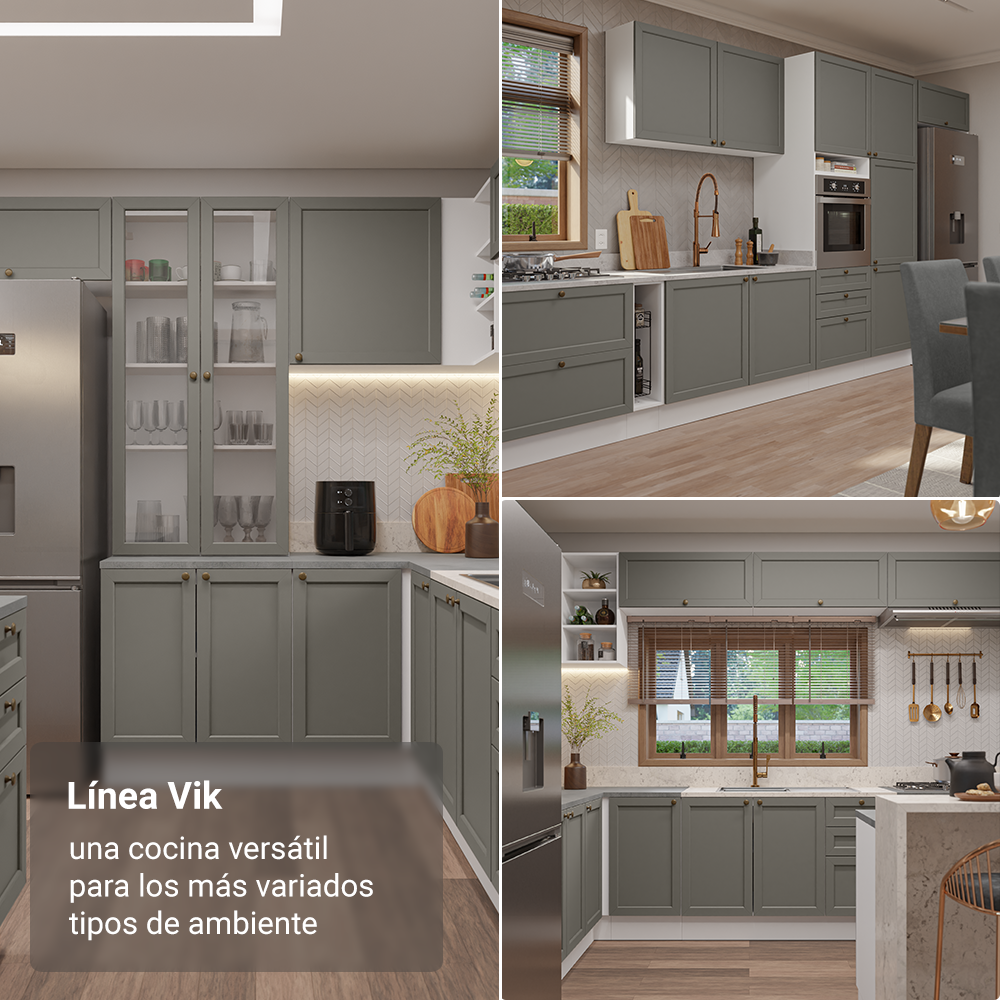 Gabinete Bajo de Cocina 80 cm 2 Cajones (Sin Encimera) Blanco/Gris Vik Madesa