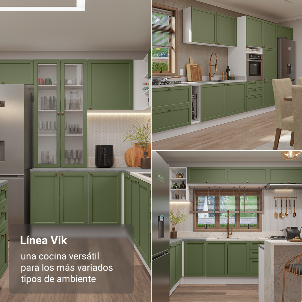 Gabinete Bajo de Cocina 80 cm 2 Cajones (Sin Encimera) Blanco/Verde Vik Madesa
