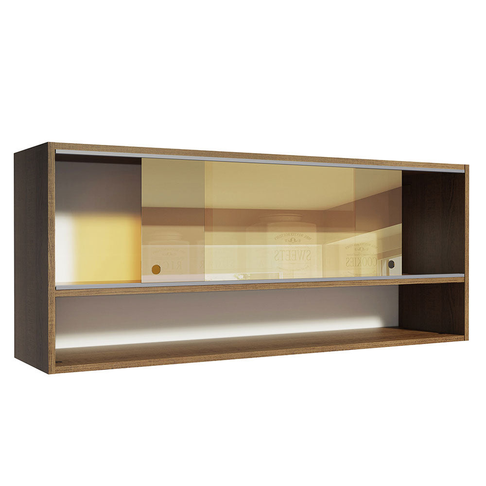 Gabinete Superior 120 cm 2 Puertas Corredizas de Vidrio 1 Nicho Marrón Reims, Glamy, Lux, Stella y Agata Madesa