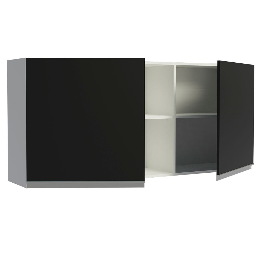 Gabinete Superior 150 cm 2 Puertas 2 Nichos Blanco/Negro Glamy Madesa