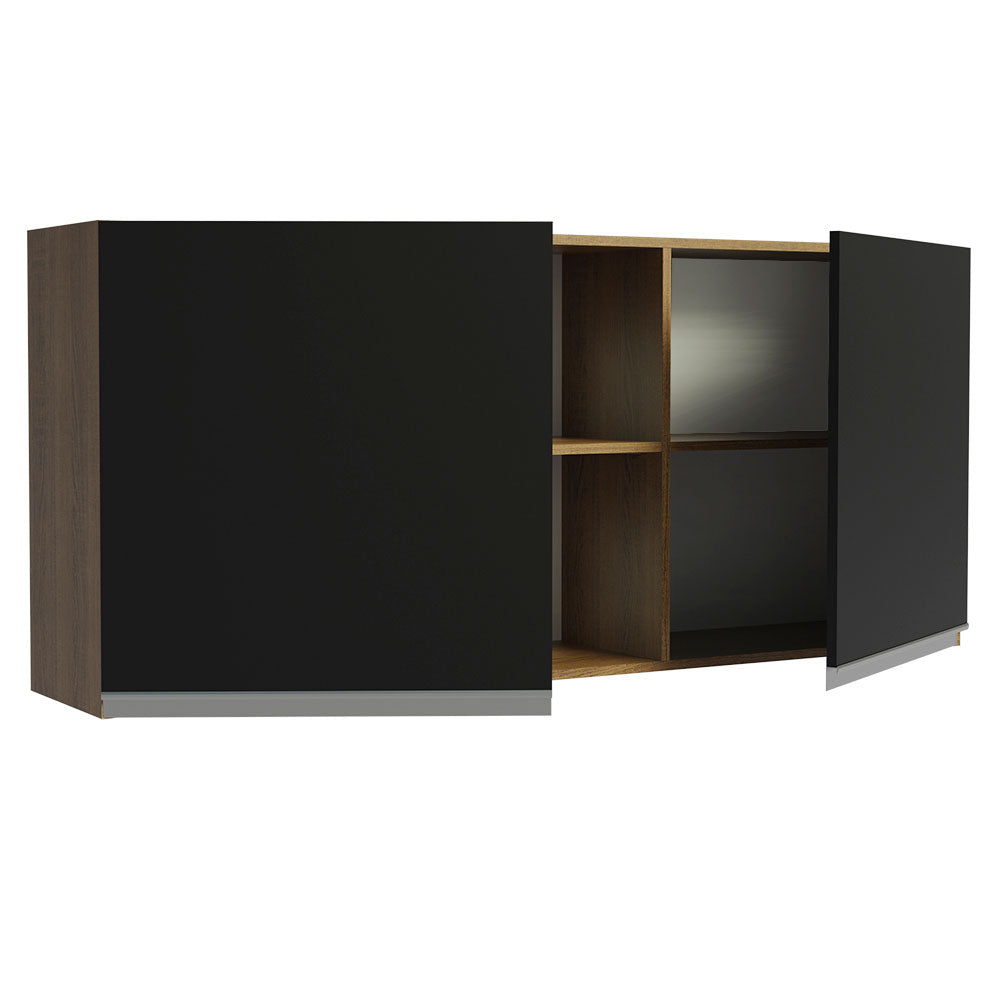Gabinete Superior 150 cm 2 Puertas 2 Nichos Marrón/Negro Glamy Madesa