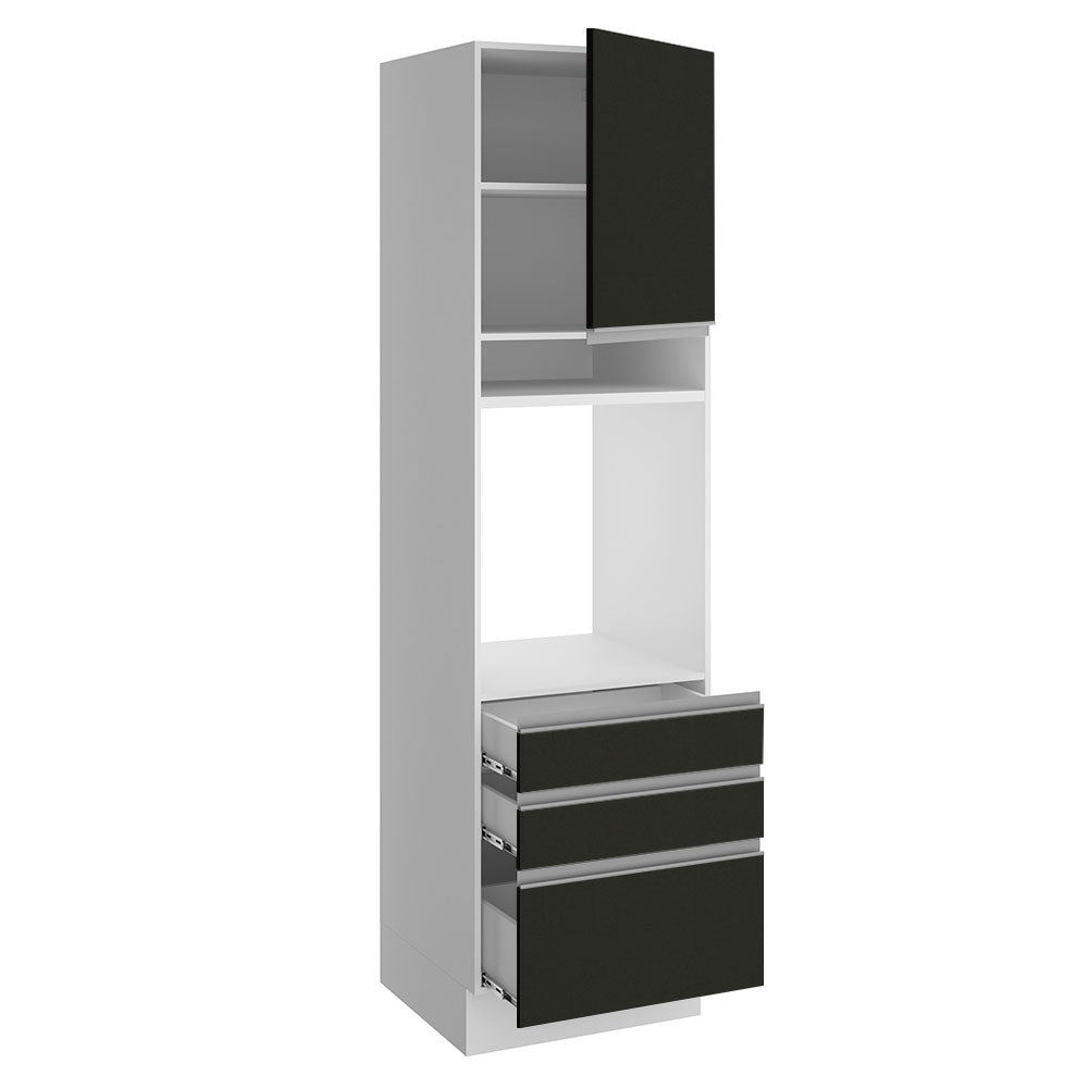Mueble de Cocina para Horno Glamy 60 cm 1 Puerta y 3 Cajones Blanco/Negro