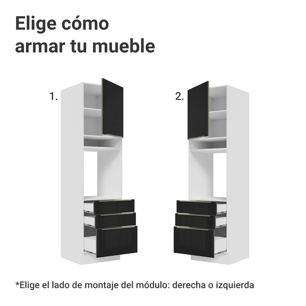 Mueble para Horno 60 cm 1 Puerta e 3 Cajones Blanco/Negro Lux Madesa