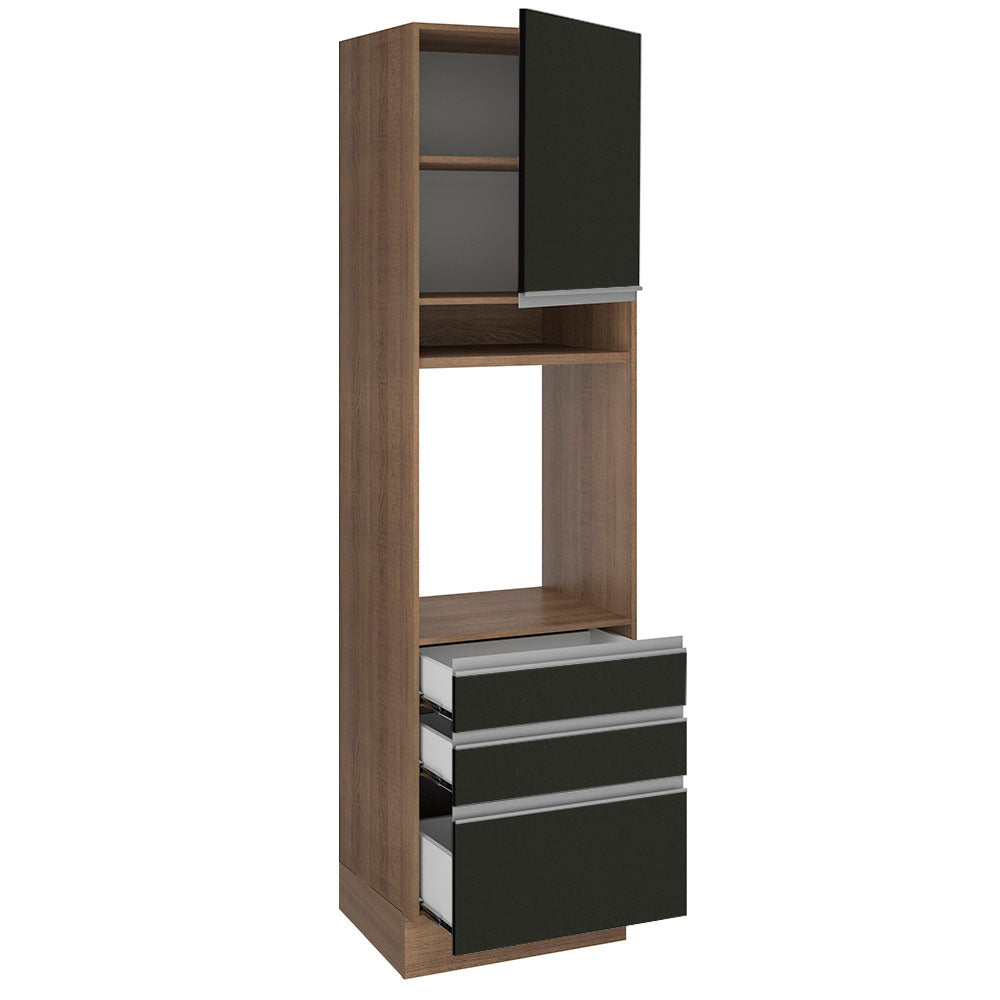 Mueble de Cocina para Horno Glamy 60 cm 1 Puerta y 3 Cajones Marrón/Negro
