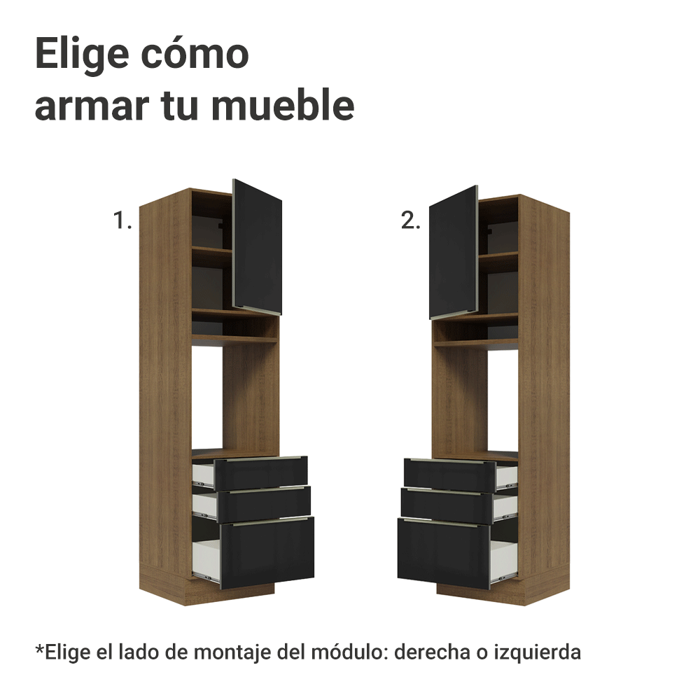 Mueble para Horno 60 cm 1 Puerta e 3 Cajones Marrón/Negro Lux Madesa
