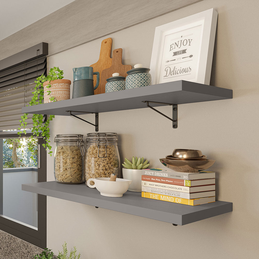 Kit 2 Repisas de Cocina 60 cm con Soporte Metálico Gris