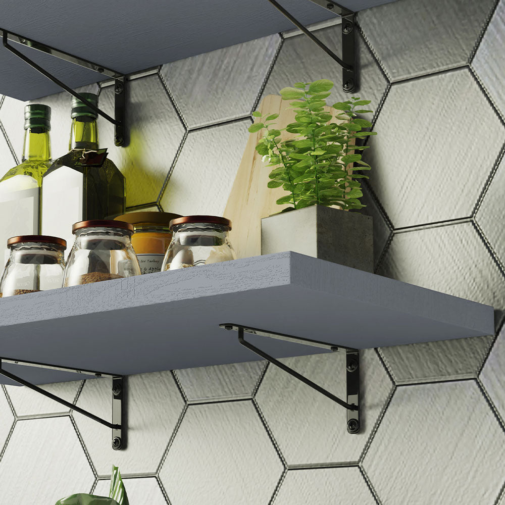 Kit 2 Repisas de Cocina 80 cm con Soporte Metálico Gris