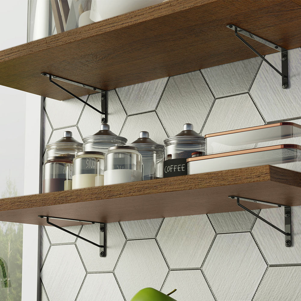 Kit 2 Repisas de Cocina 80 cm con Soporte Metálico Marrón