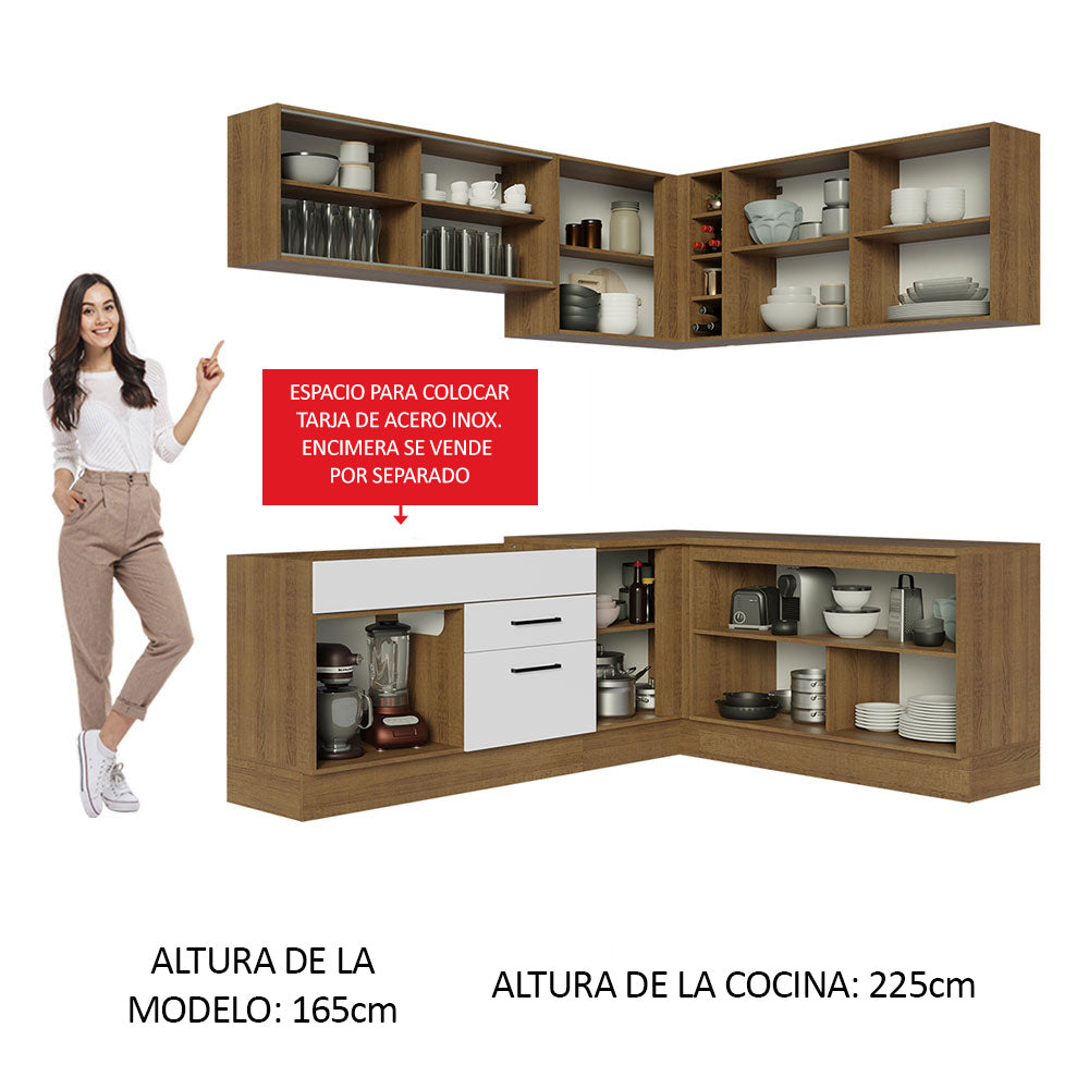 Cocina Integral Esquinera 389cm Marrón/Blanco Agata 01