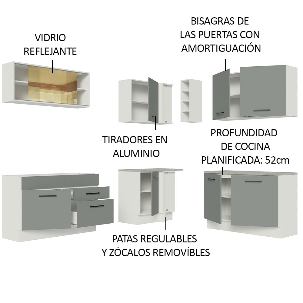 Cocina Integral Esquinera 389cm Blanco/Gris Agata 01