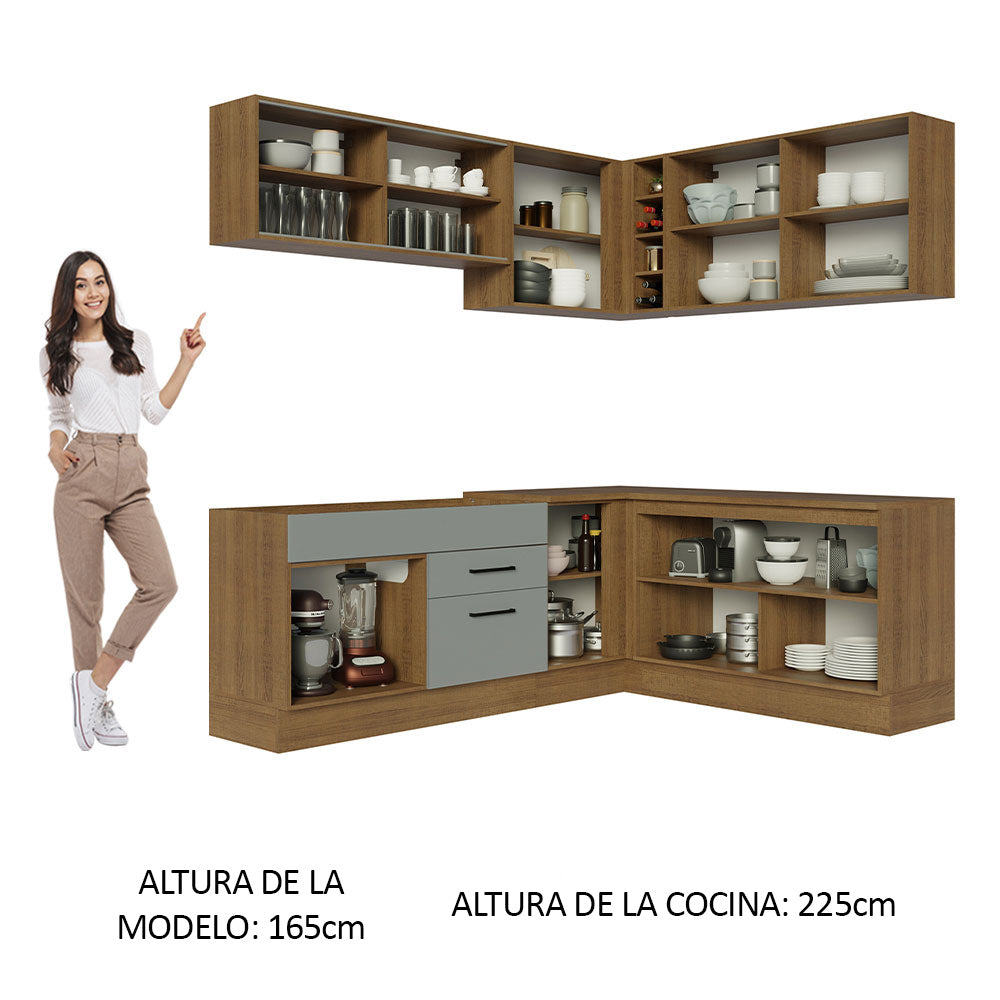 Cocina Integral Esquinera 389 x 52 cm Marrón/Gris Agata 01