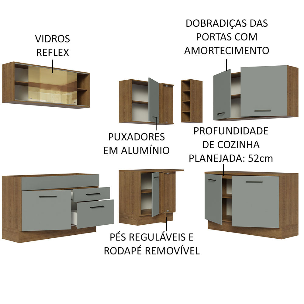 Cocina Integral Esquinera 389cm Marrón/Gris Agata 01