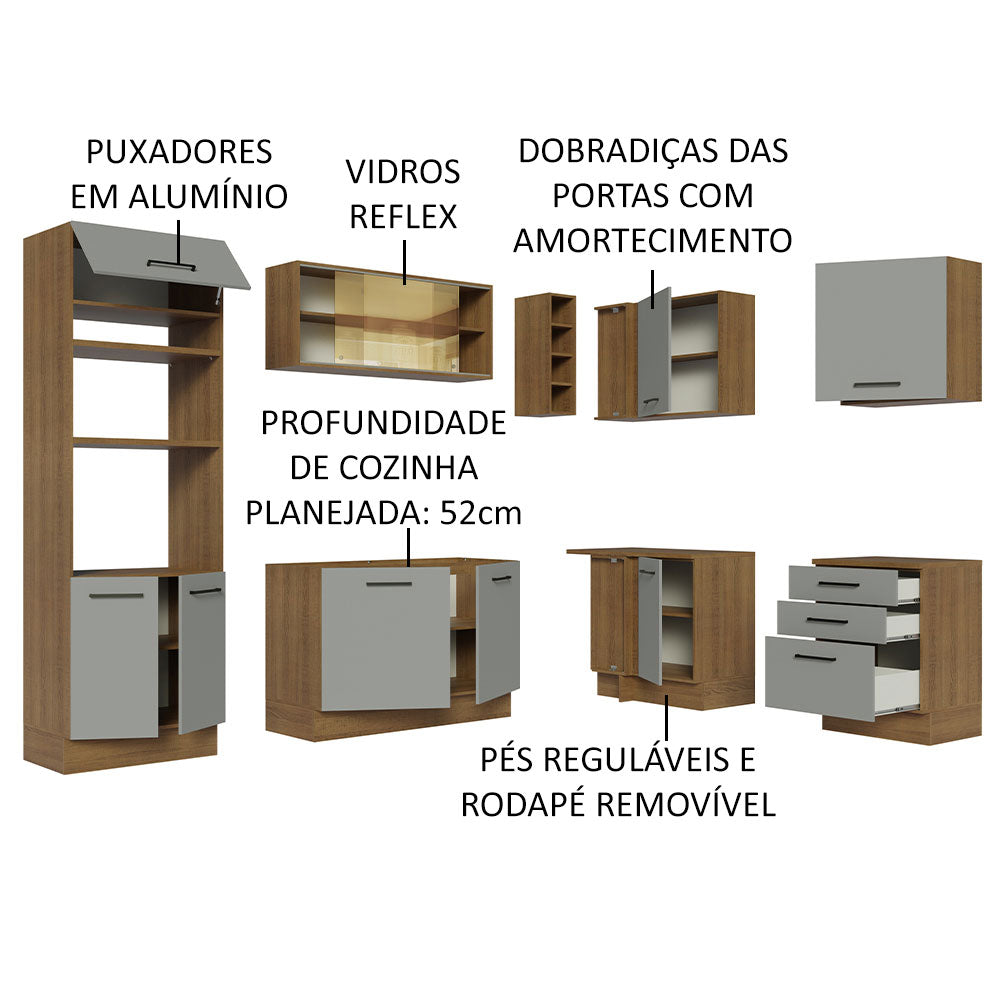 Cocina Integral Esquinera 399cm Marrón/Gris Agata 01