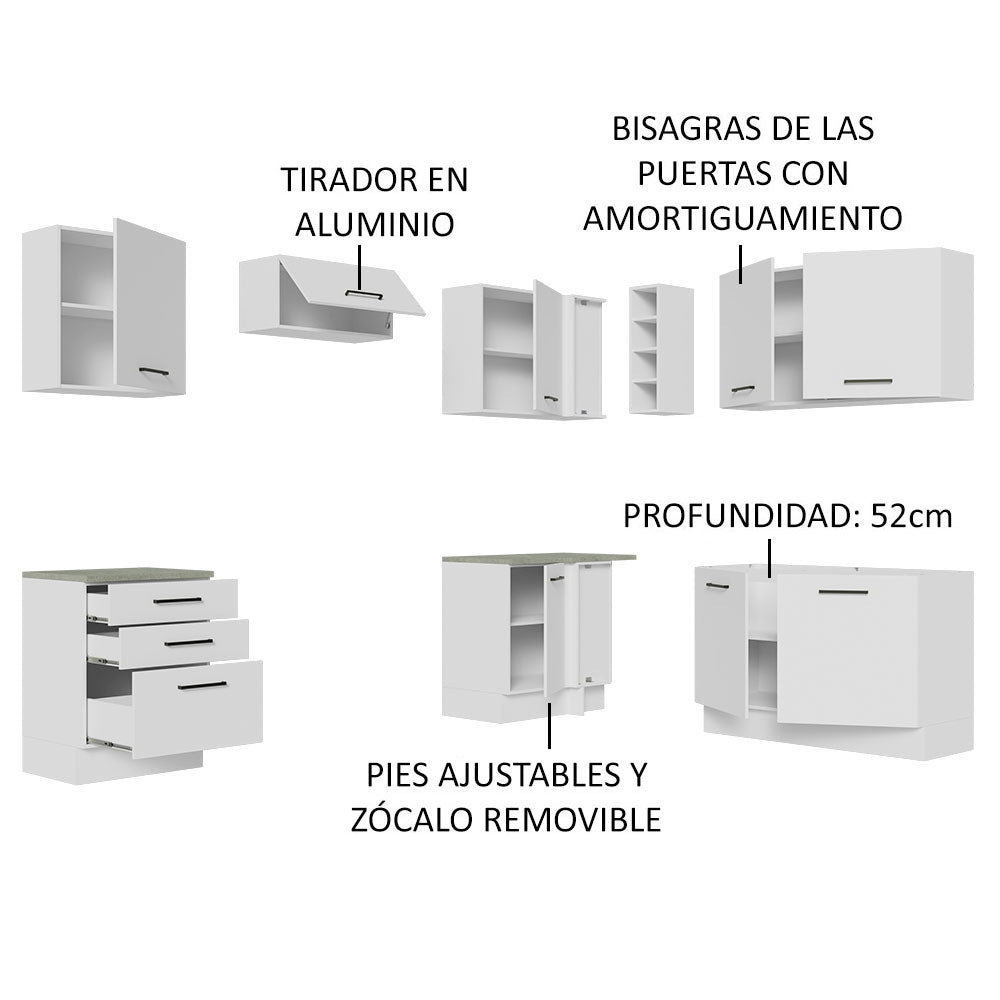 Cocina Integral Esquinera 399cm Blanco Agata 02