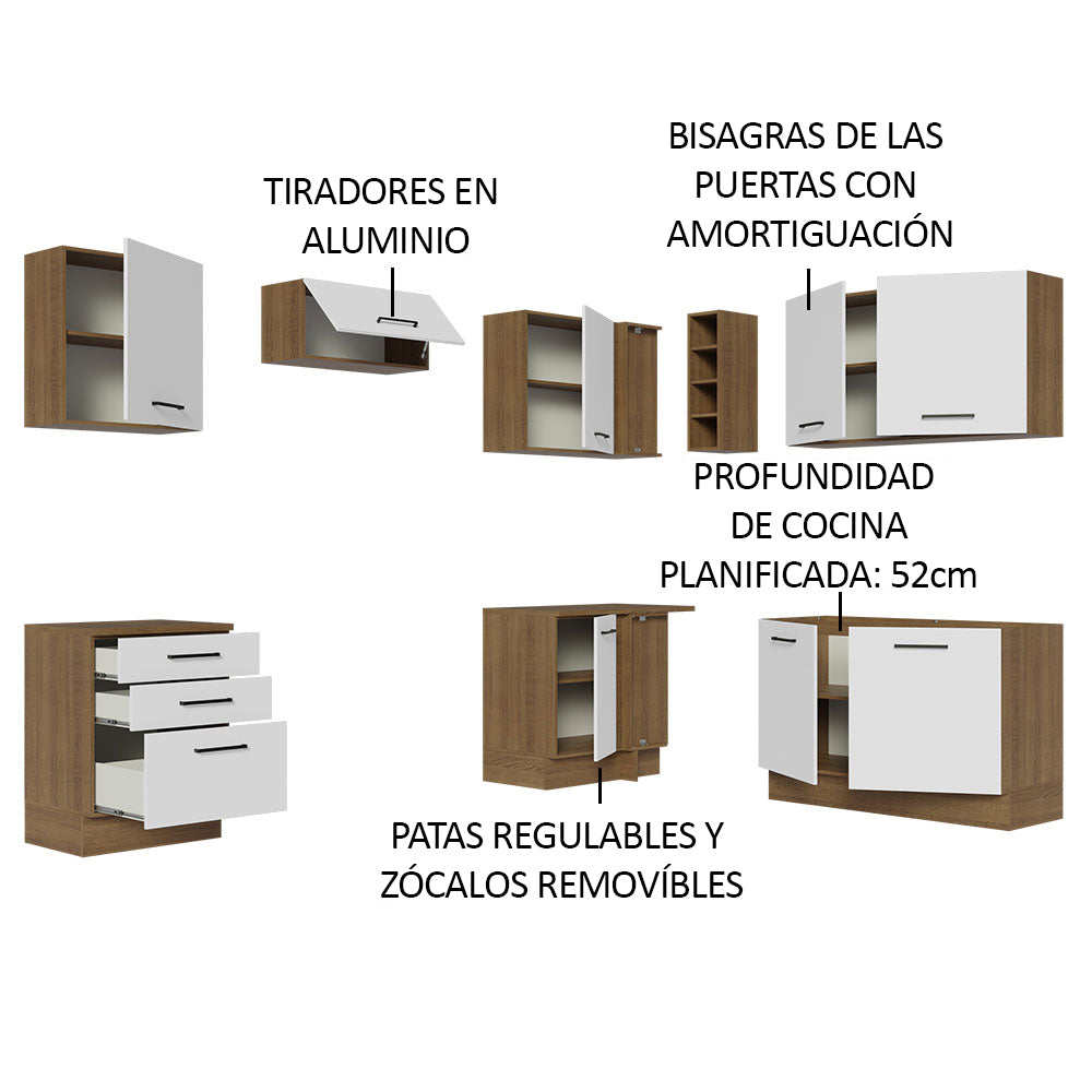 Cocina Integral Esquinera 399cm Marrón/Blanco Agata 02