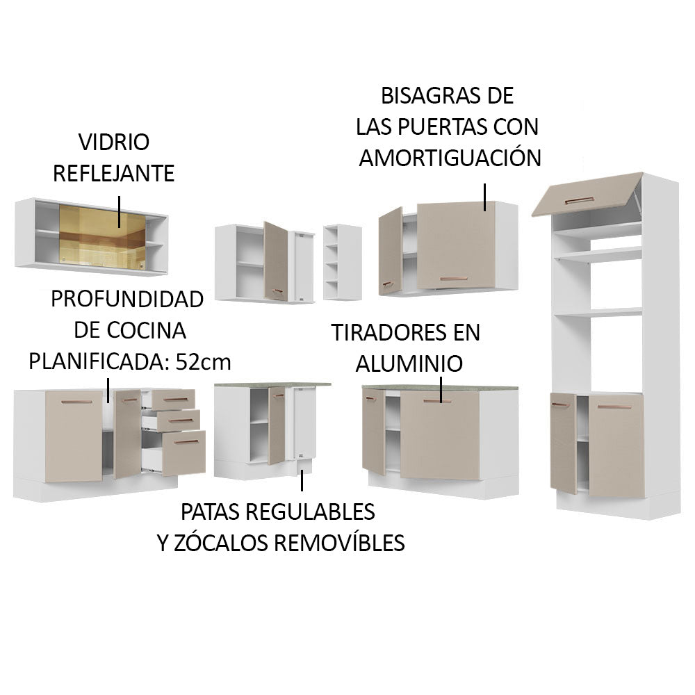Cocina Integral de Esquina 459cm Blanco/Crema Agata 01