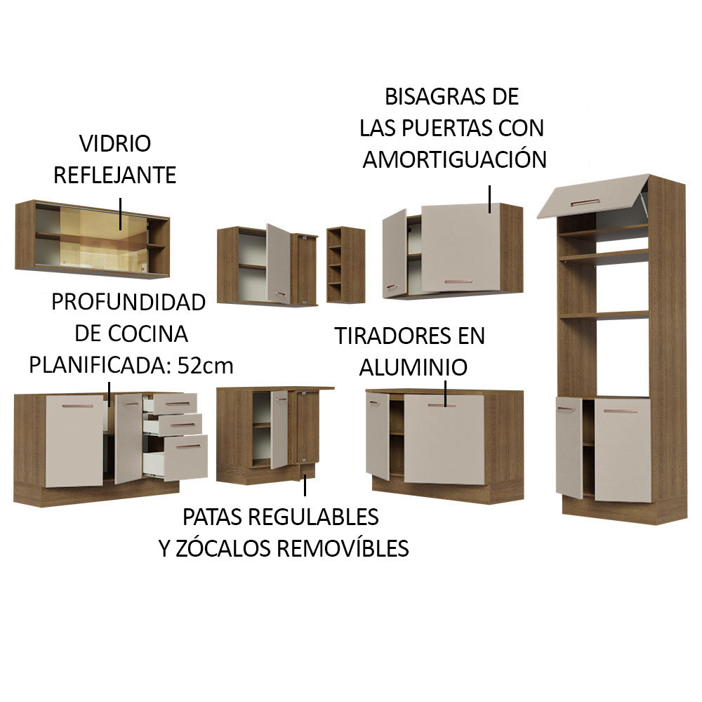 Cocina Integral Esquinera 459cm Marrón/Crema Agata 01