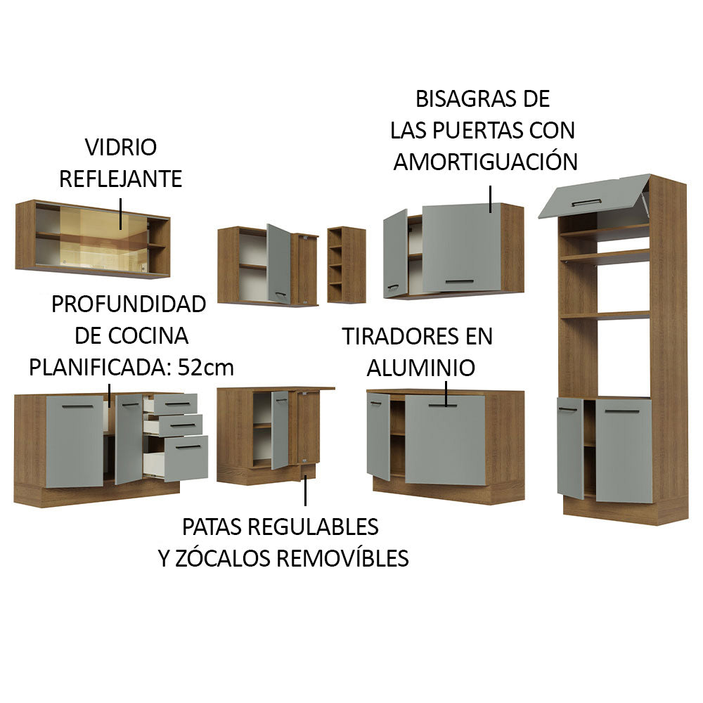 Cocina Integral Esquinera 459cm Marrón/Gris Agata 01