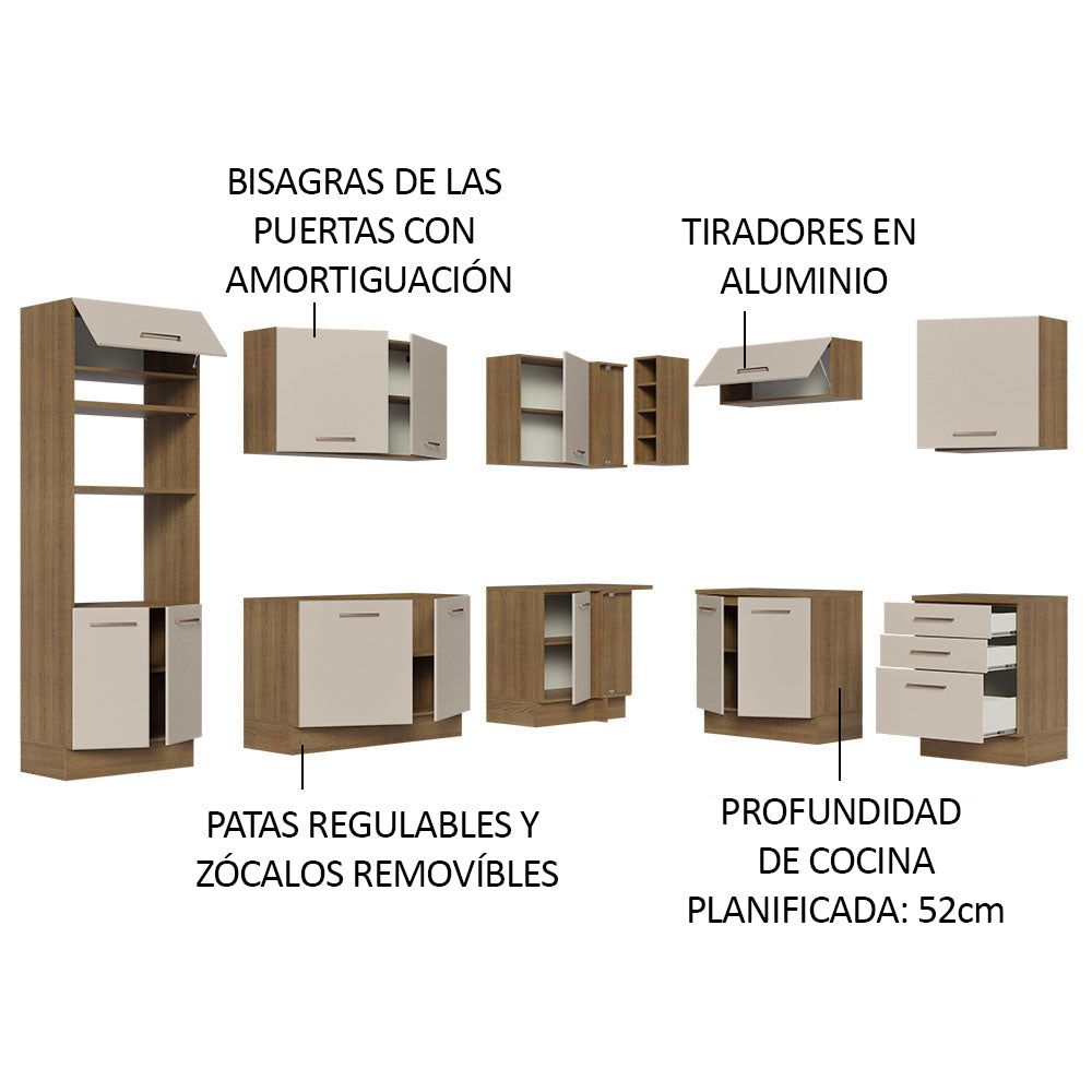 Cocina Integral Esquinera 479cm Marrón/Crema Agata 01