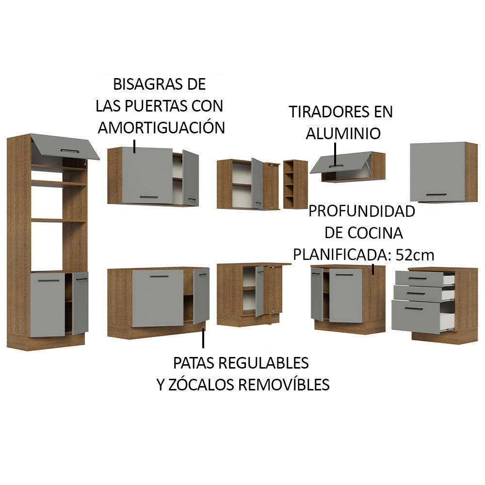Cocina Integral Esquinera 479cm Marrón/Gris Agata 01