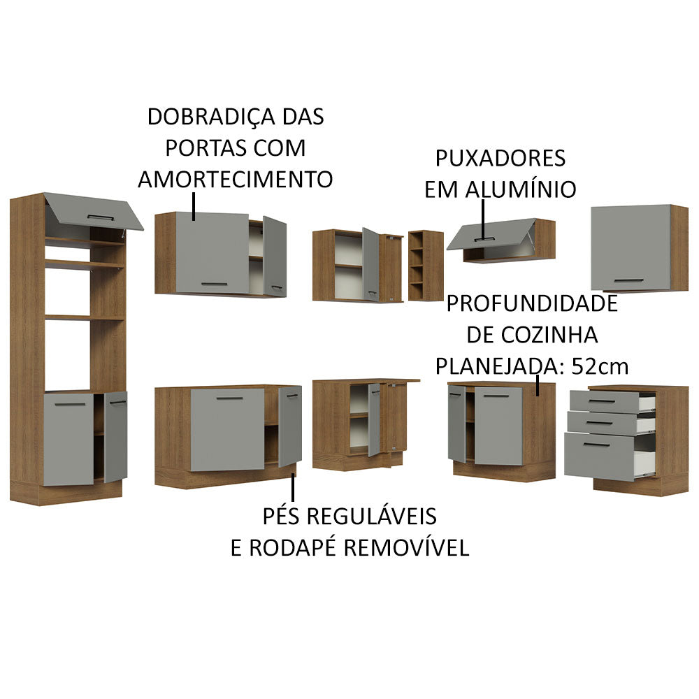 Cocina Integral Esquinera 479cm Marrón/Gris Agata 01