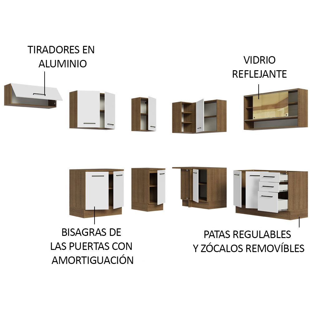 Cocina Integral de Esquina 486cm Marrón/Blanco 60cm de Profundidad Agata 01