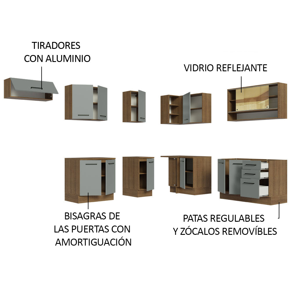 Cocina Integral de Esquina 486cm Marrón/Gris 60cm de Profundidad Agata 01