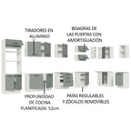 Cocina Integral Esquinera 479 x 52 cm 14 Puertas 3 Cajones Blanco/Gris Agata